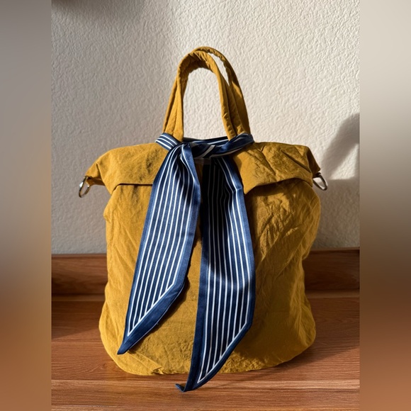 Handbags - Yellow Women’s Nylon Tote Bag w/ Crossbody Strap/ Bag Scarf